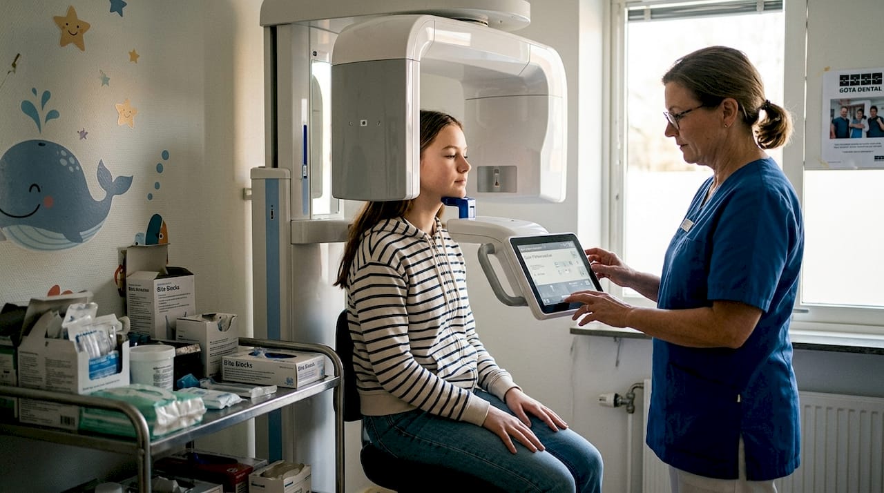 Tonåring genomgår CBCT-röntgen inför tandreglering