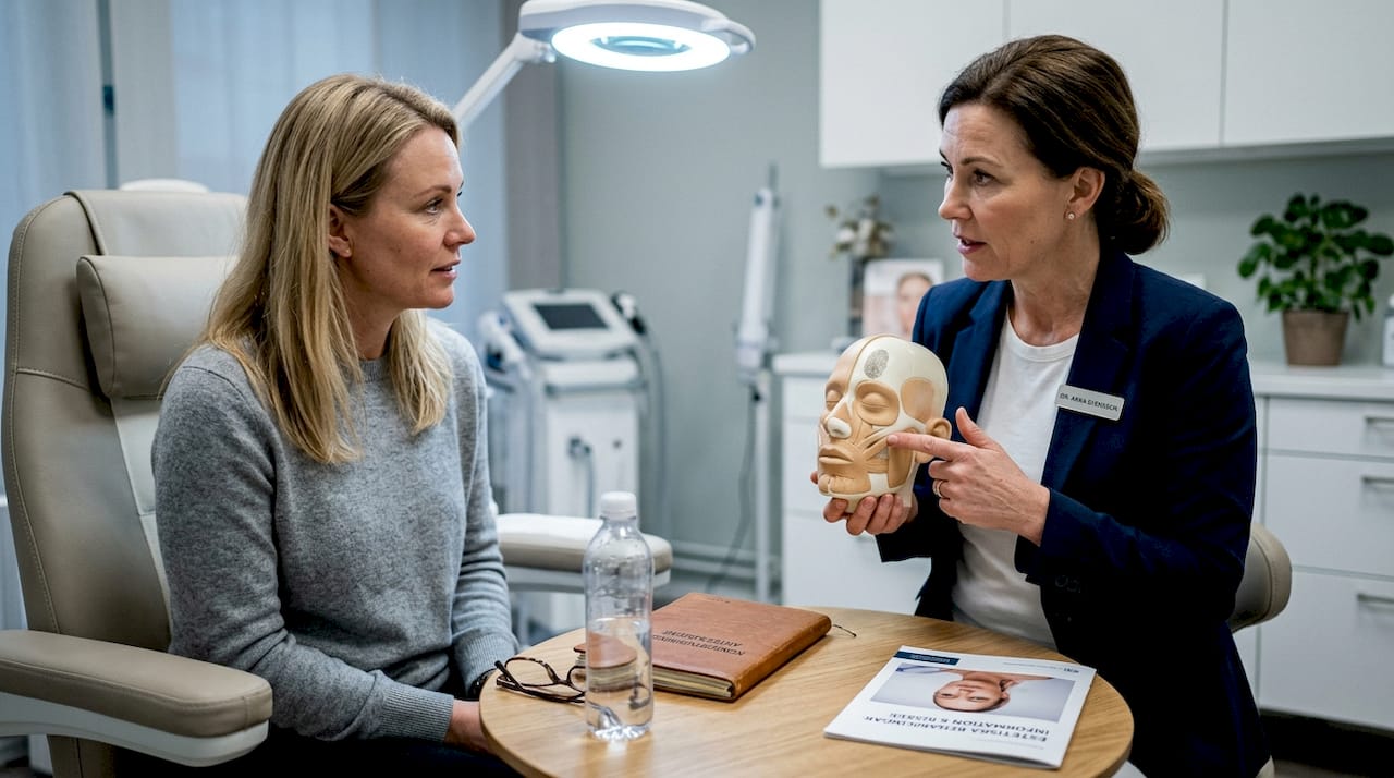 Patienten pratar om säkerhetsfrågor tillsammans med en expert