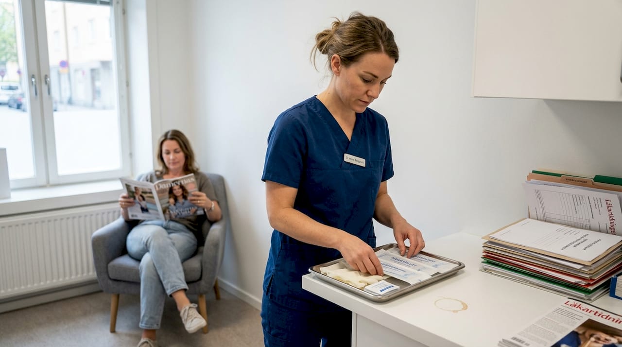 Klinikern förbereder sig inför en trådlyftsbehandling