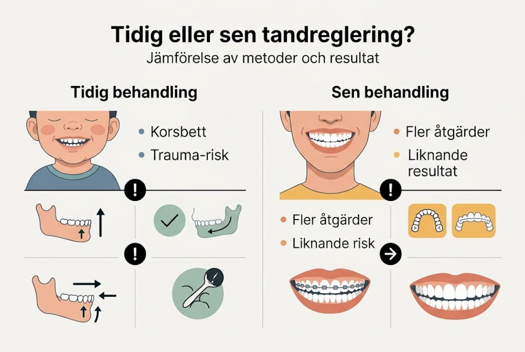 Infografik: För- och nackdelar med tidig vs. sen tandreglering