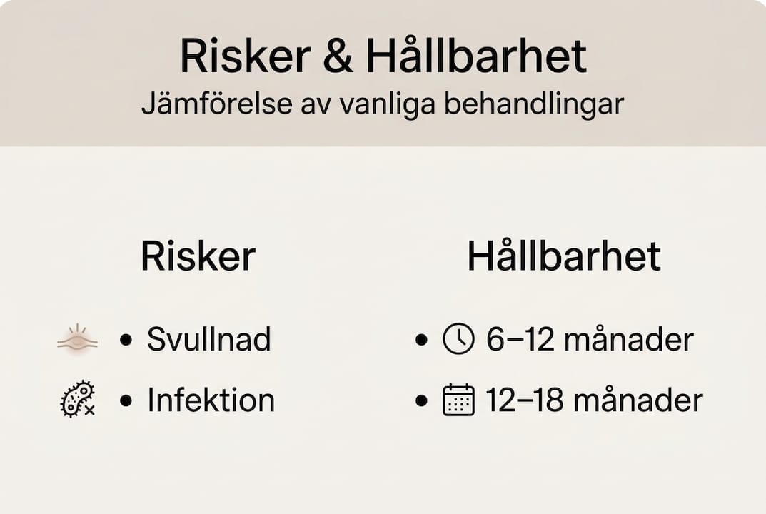 Grafisk översikt över risker och hållbarhet vid olika behandlingar