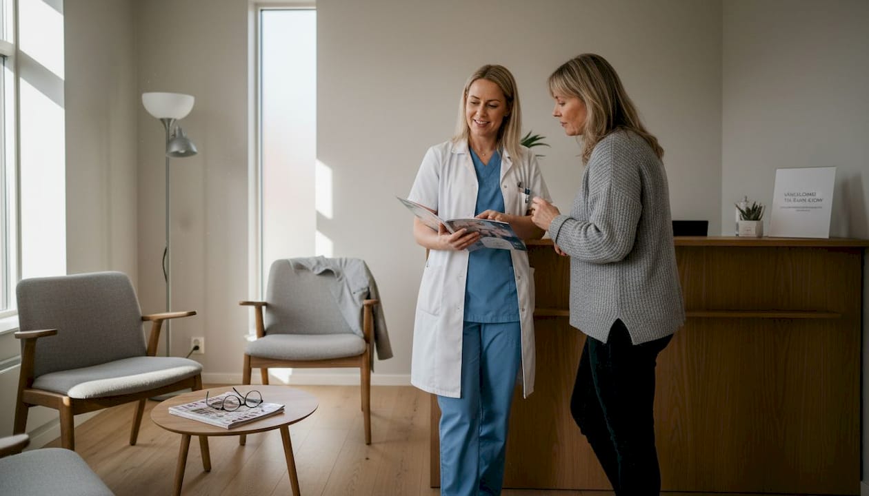 Sjuksköterskan går igenom vad en konsultation innebär med patienten