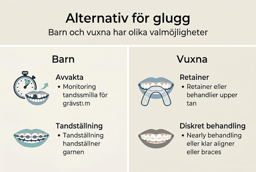 Infografik: Tips på alternativ för barn och vuxna med gluggar mellan tänderna