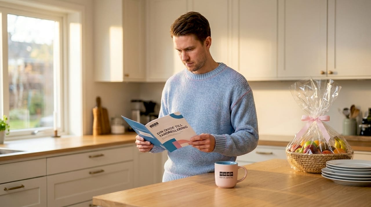 Man läser informationsblad om tandreglering