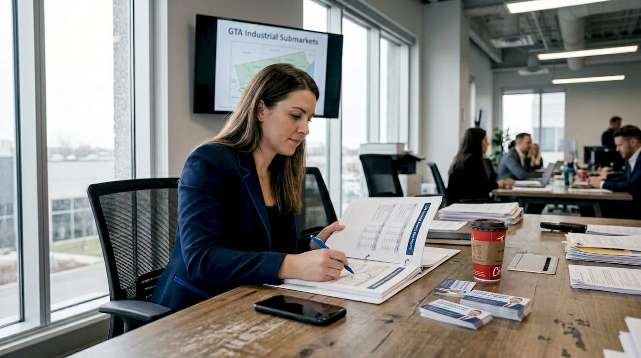 Agent reviewing GTA industrial vacancy reports