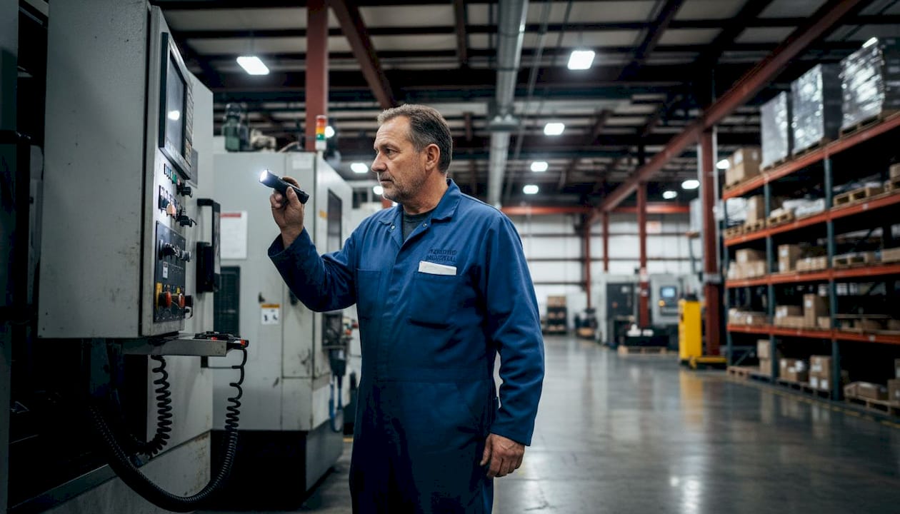 Technician in high-ceiling GTA manufacturing floor