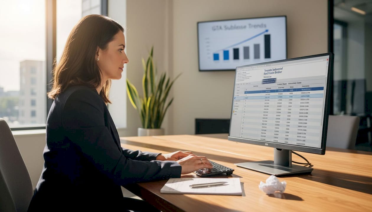 Analyst enters industrial rent market data in office