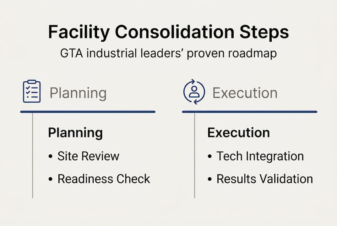 Infographic outlining main facility consolidation steps