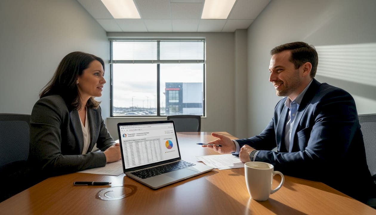 Executive negotiating lease in conference room