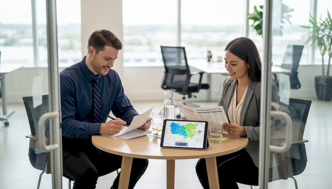 Leasing managers reviewing industrial lease terms