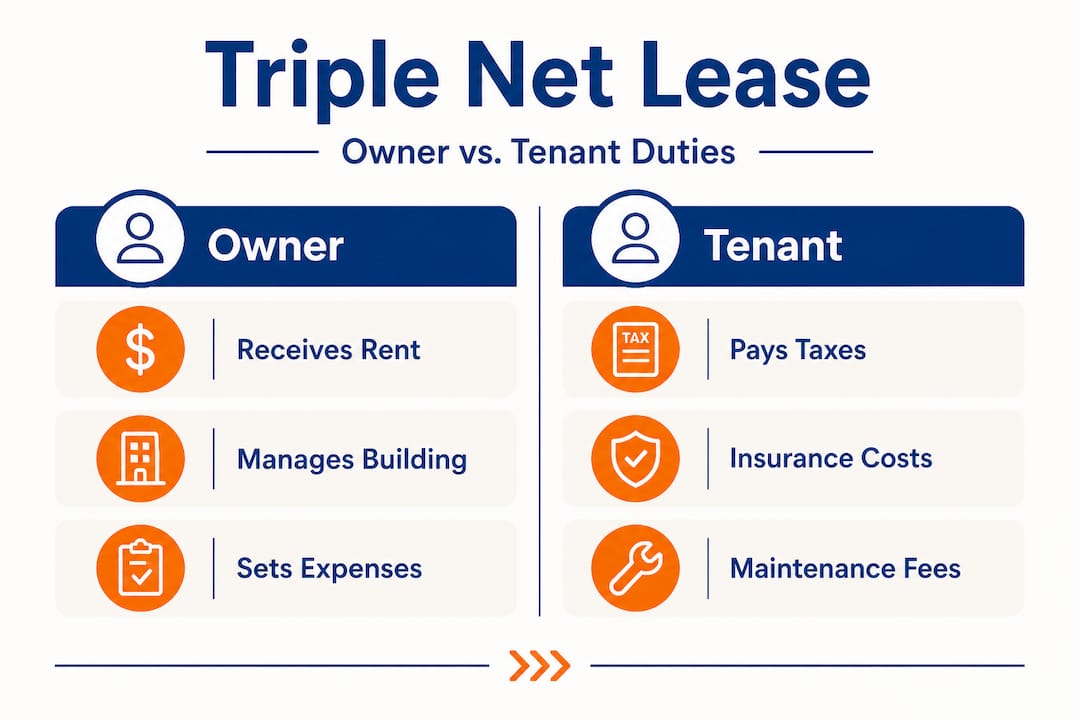 Infographic comparing triple net lease owner and tenant roles