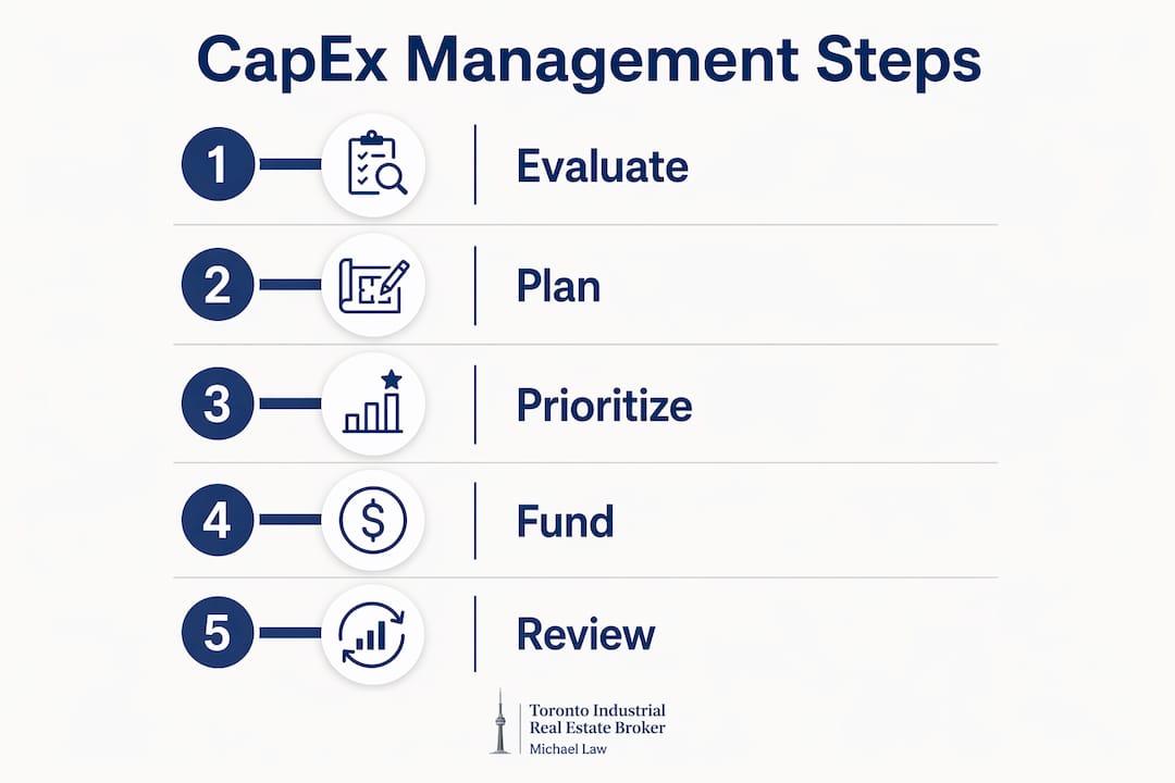 Infographic illustrating capital expenditure management steps