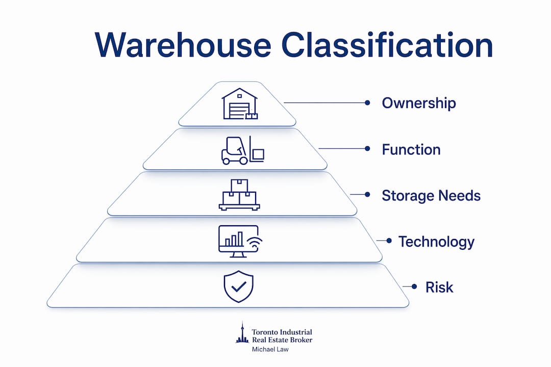Infographic showing warehouse classification dimensions