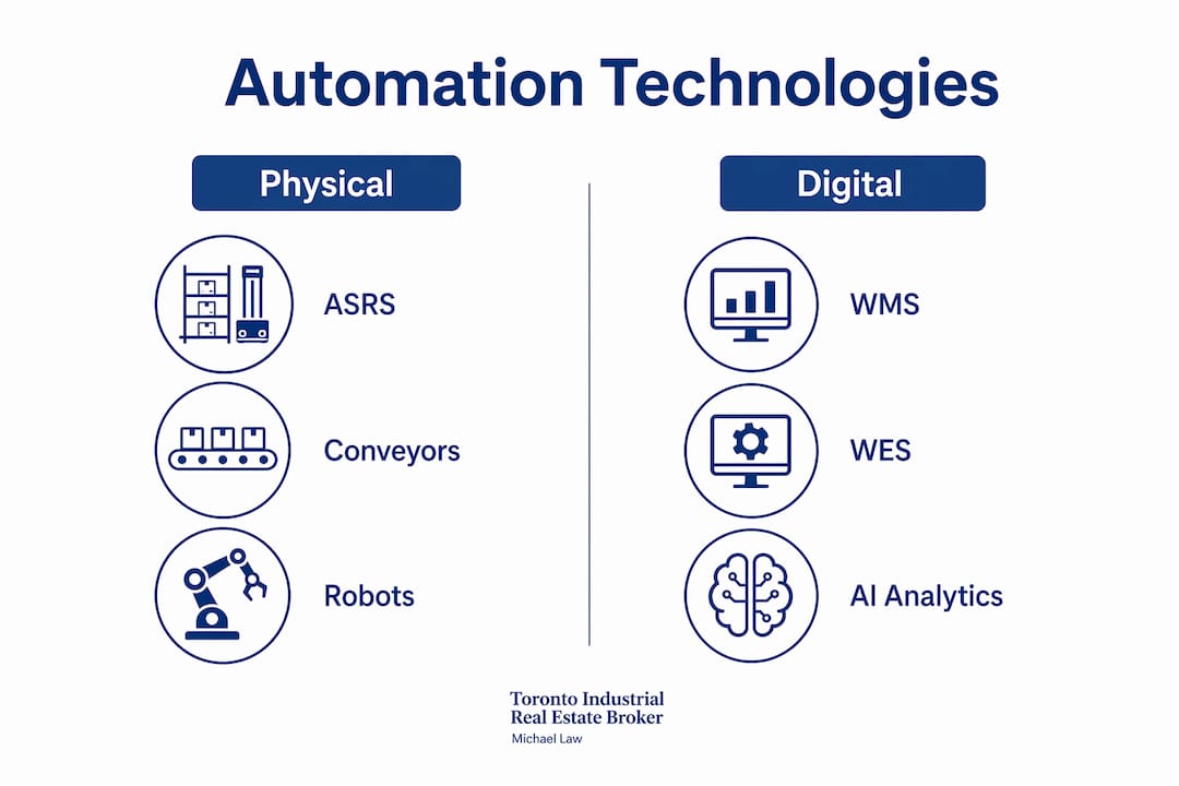 Infographic comparing physical and digital warehouse automation technologies