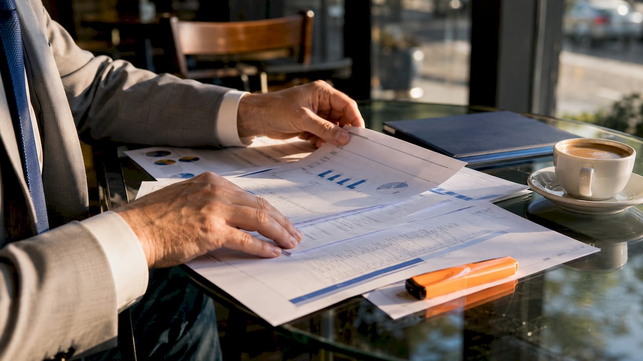 Hands sorting financial documents