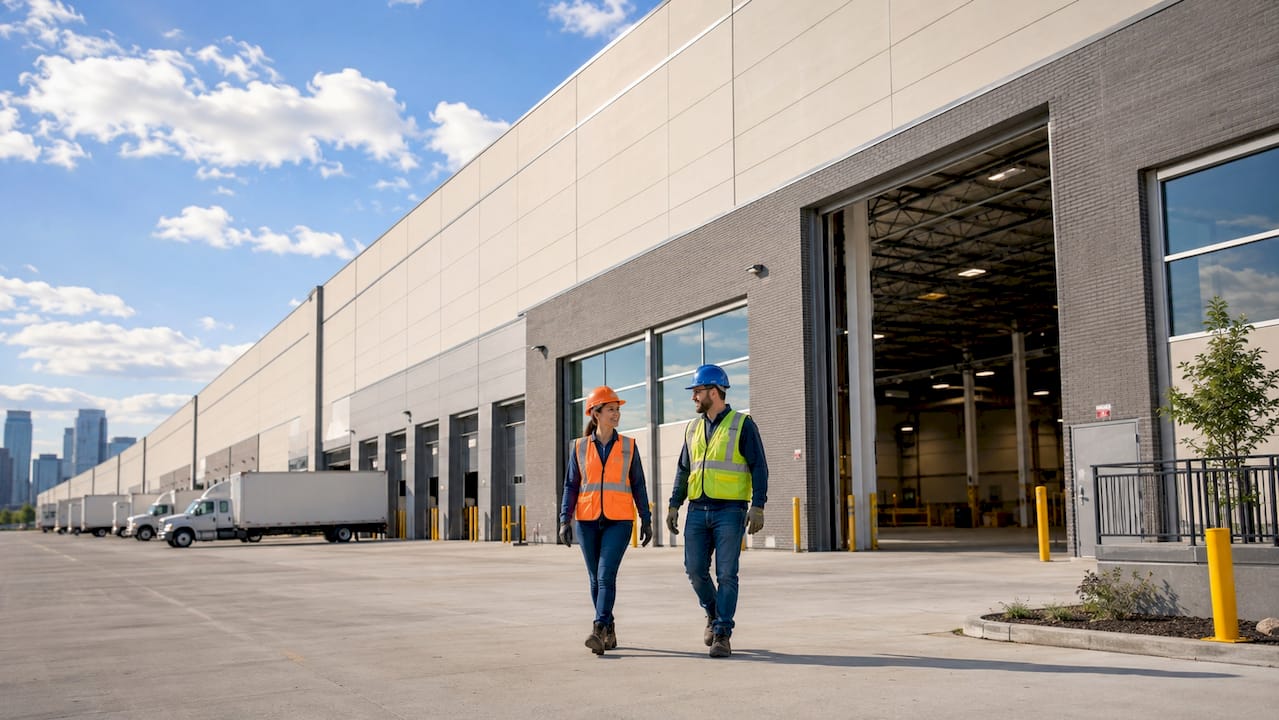 Industrial warehouse exterior in Stapleton Denver