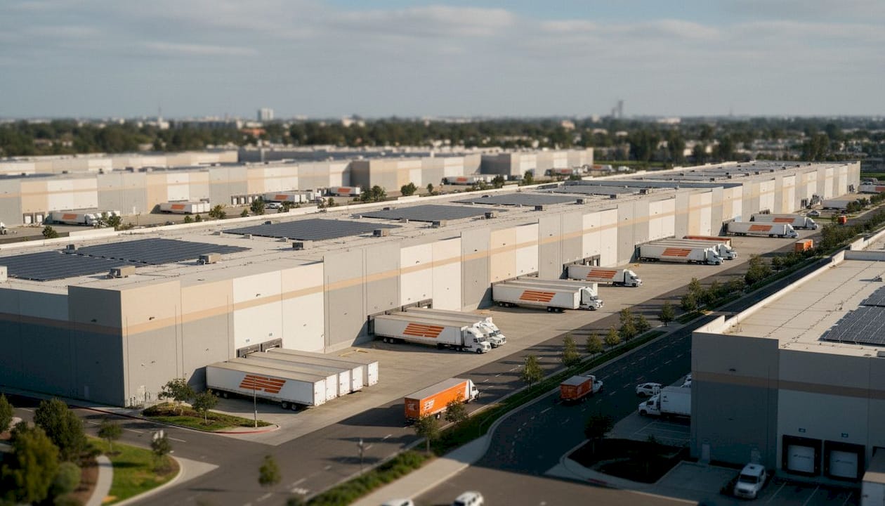 Aerial shot of San Diego industrial warehouse park