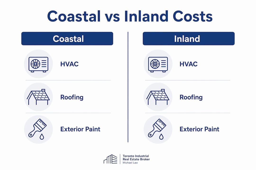 Infographic comparing coastal and inland maintenance costs
