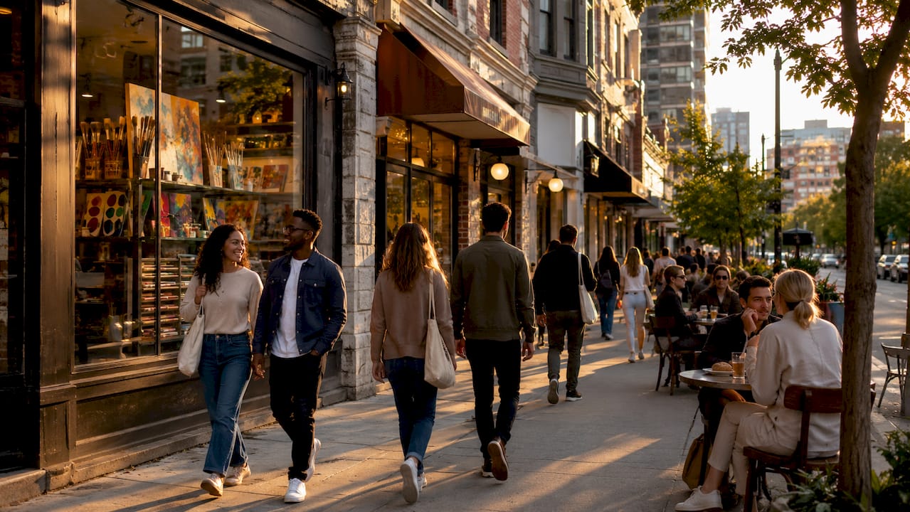 Street view showing diverse GTA retail storefronts