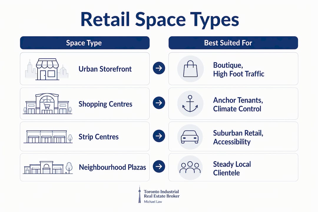 Infographic comparing GTA retail space types and uses