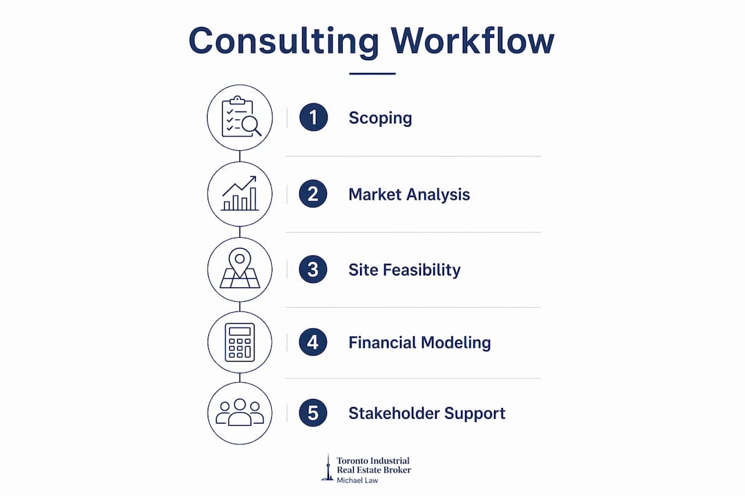 Infographic showing real estate consulting workflow steps