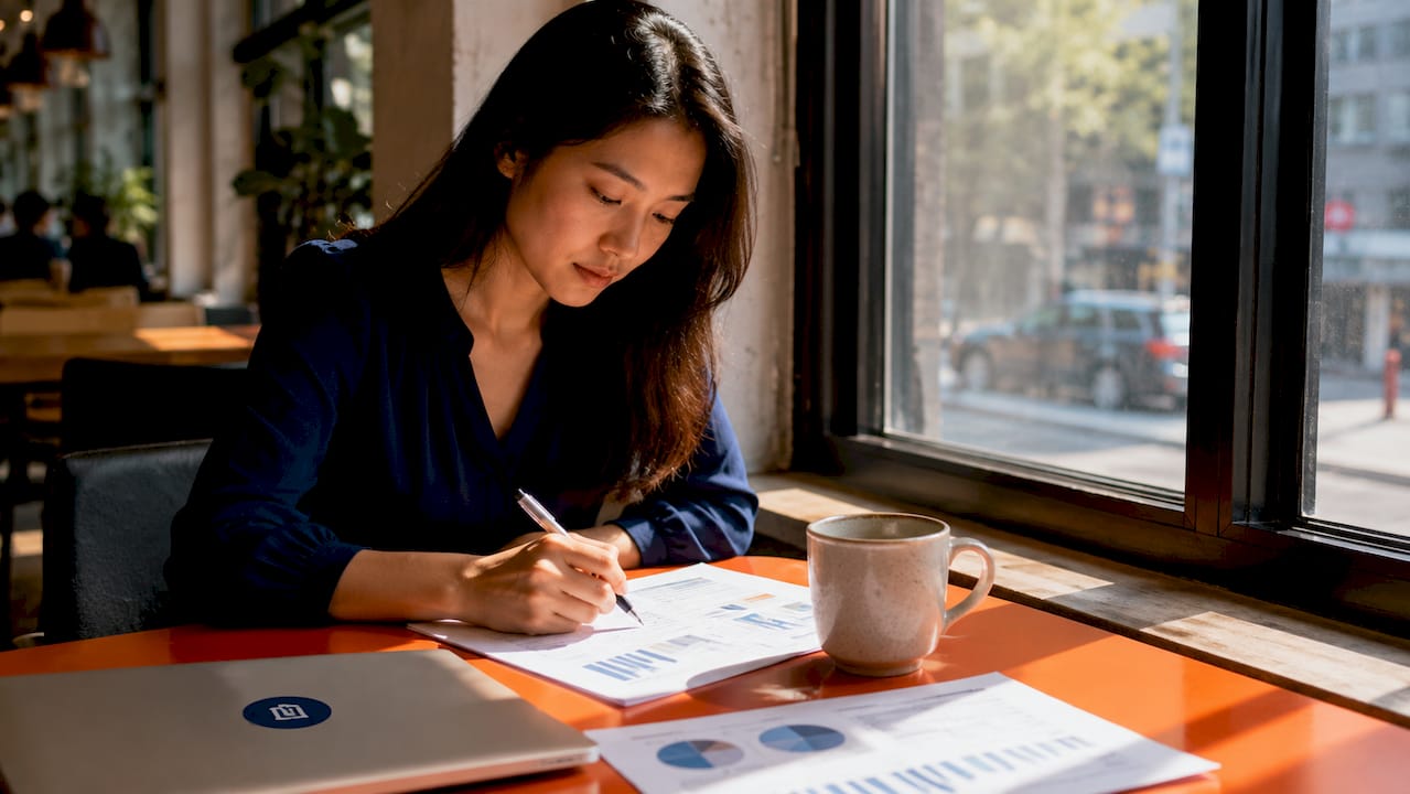 Hands taking notes on industrial market report