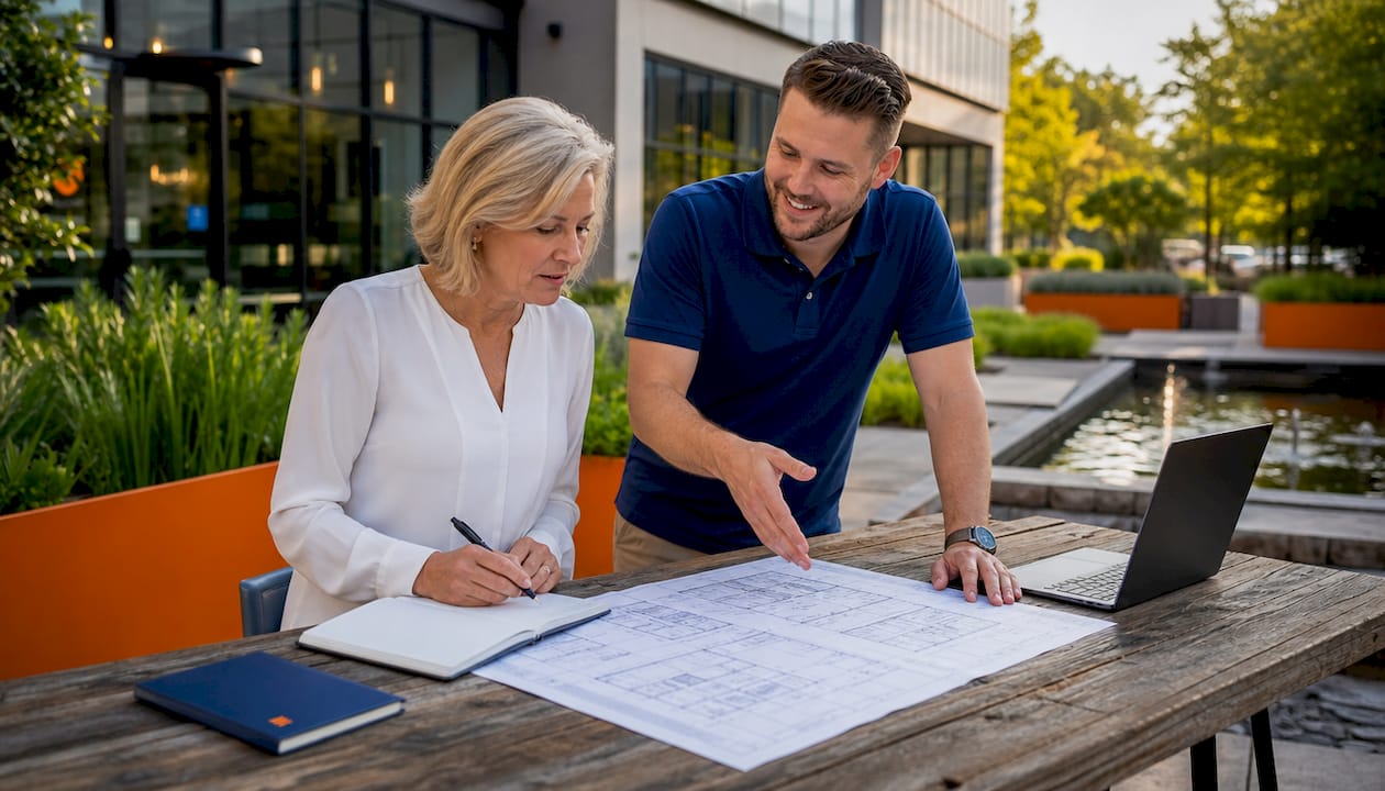 Broker and client discussing retail leasing plans