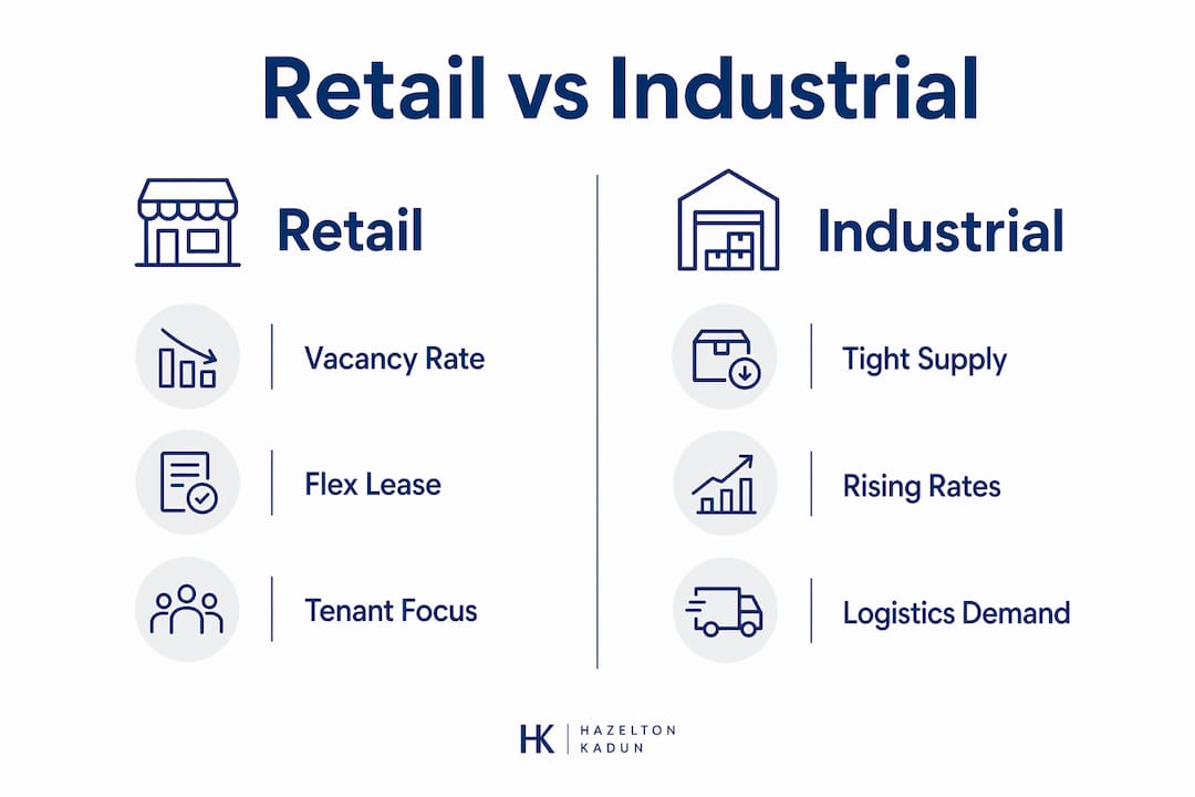 Infographic comparing retail and industrial real estate sectors