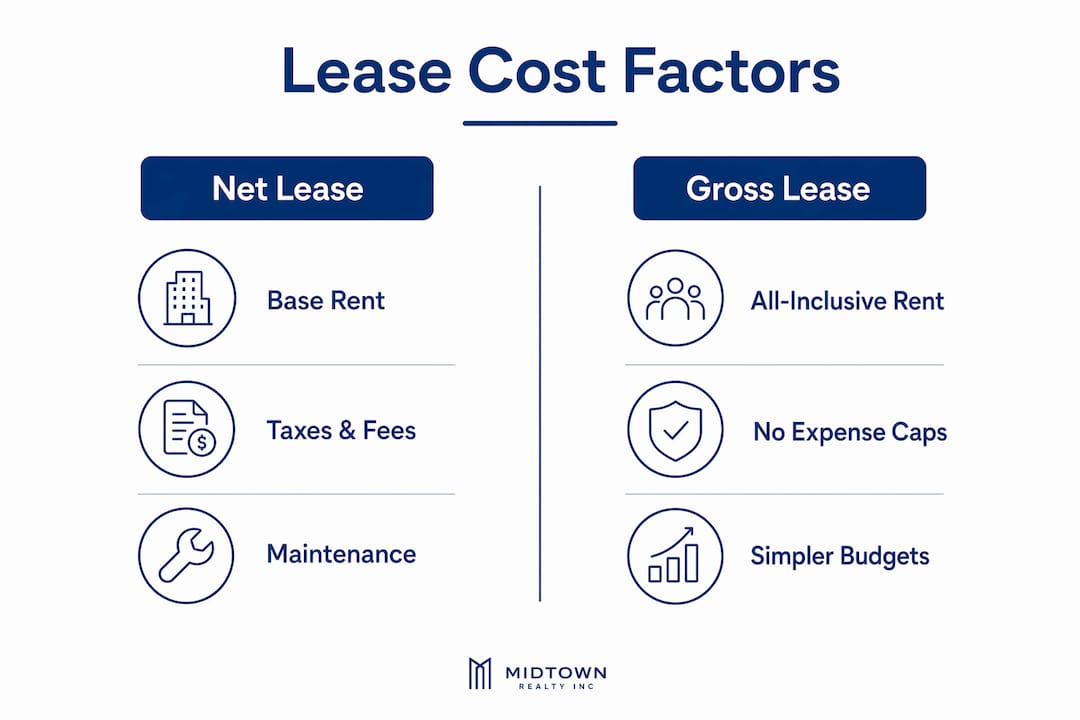 Infographic comparing net lease vs gross lease costs