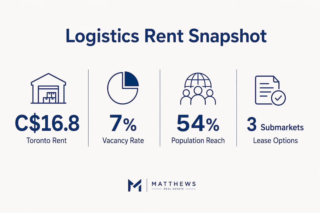 Infographic comparing rental stats for Toronto logistics hubs