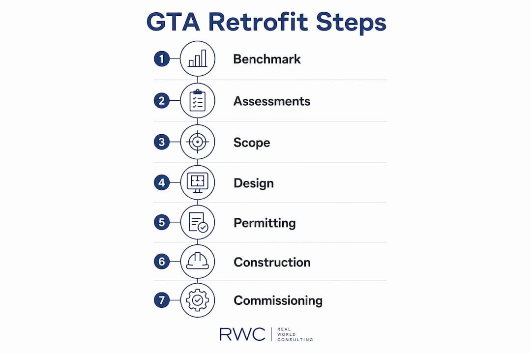 Infographic showing GTA industrial retrofit seven-step checklist