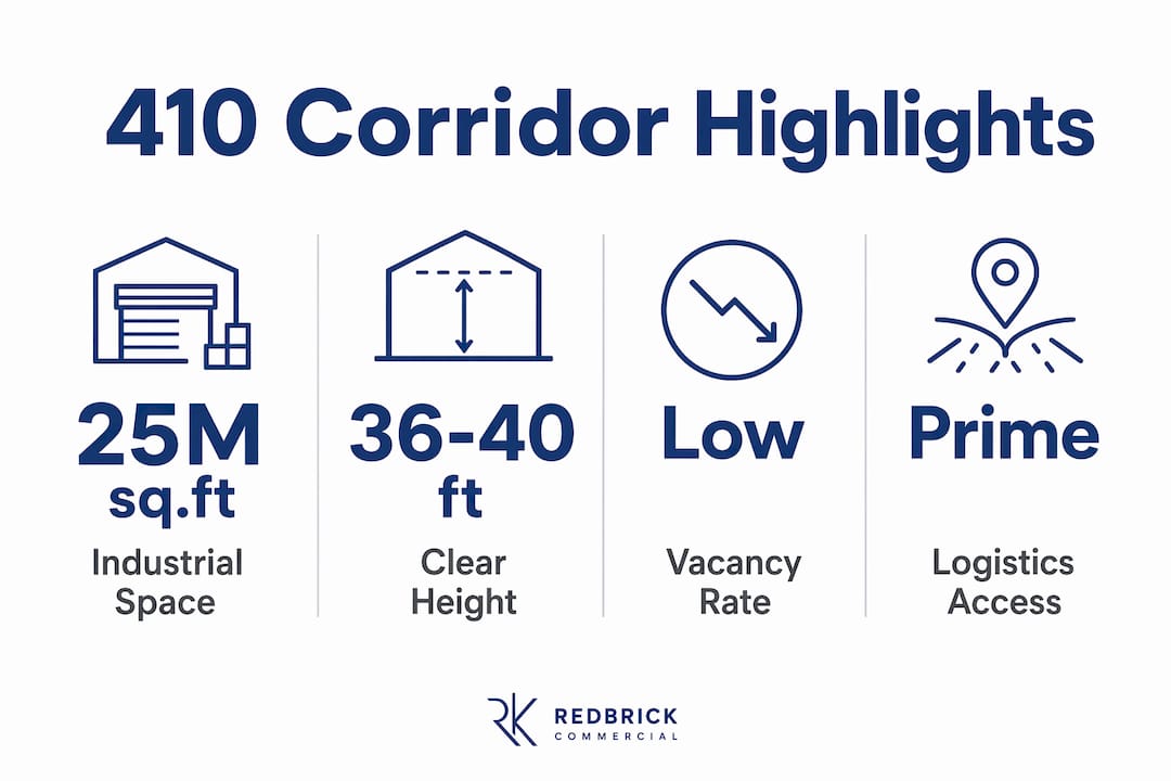 Infographic highlighting 410 corridor industrial stats
