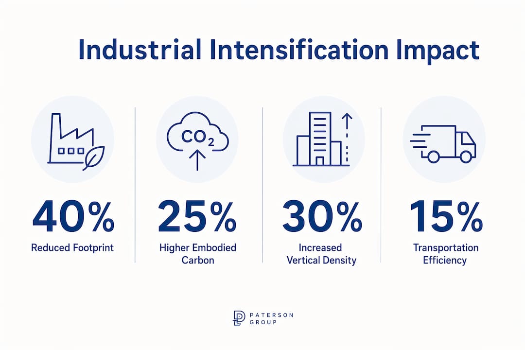 Infographic showing sustainability impacts of industrial intensification