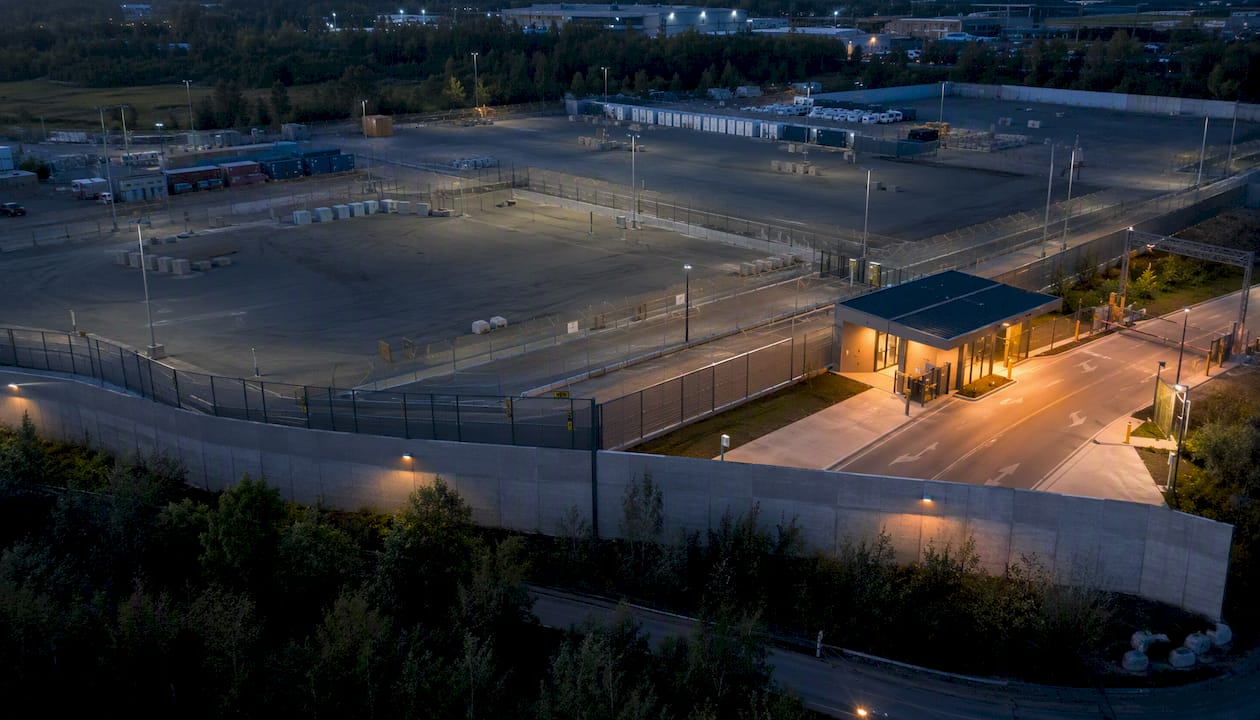 Aerial view of multi-layered industrial perimeter
