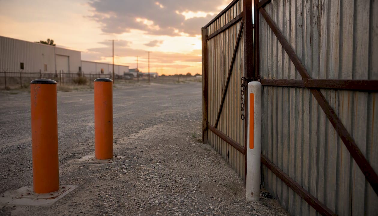 Industrial easement marker and gate outdoor