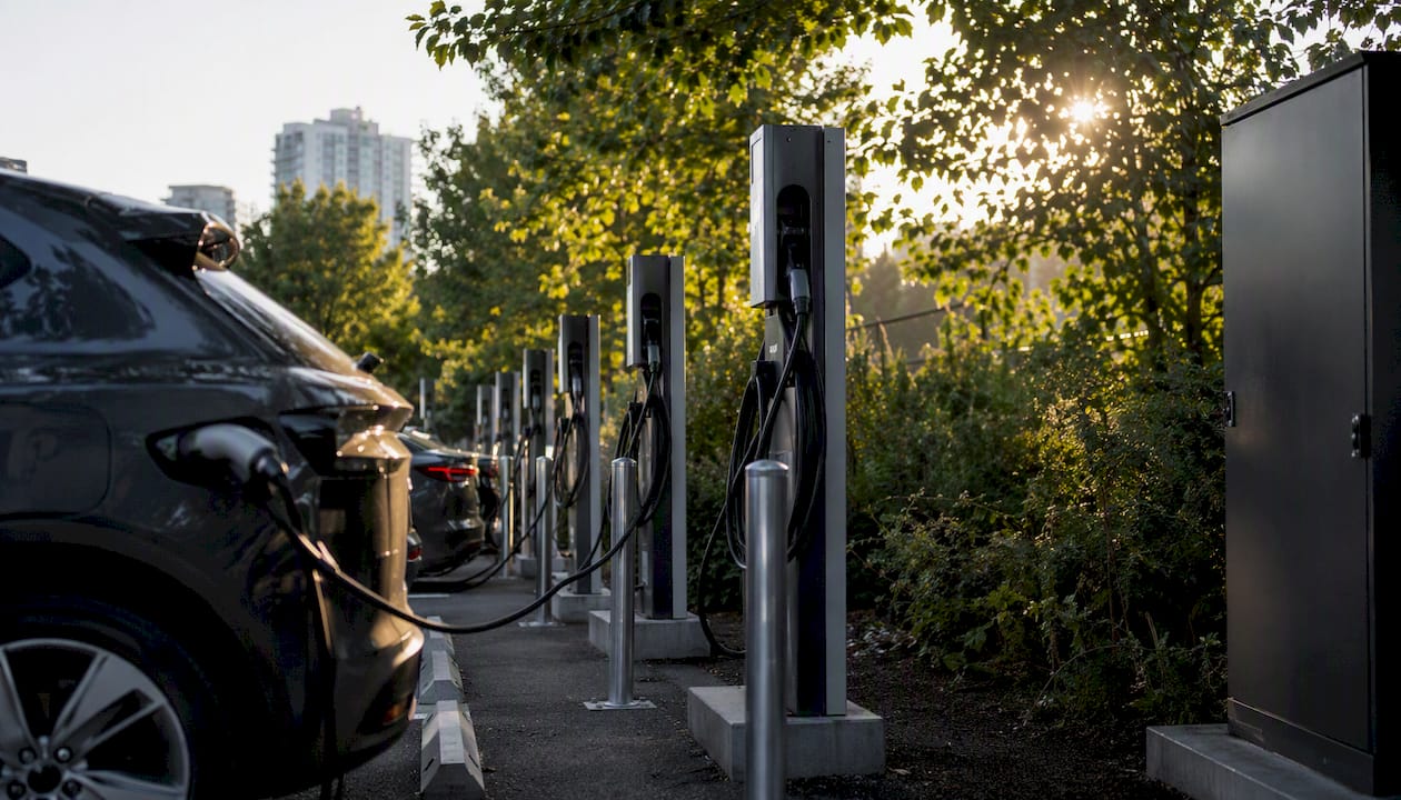 EV charging stations in industrial parking area