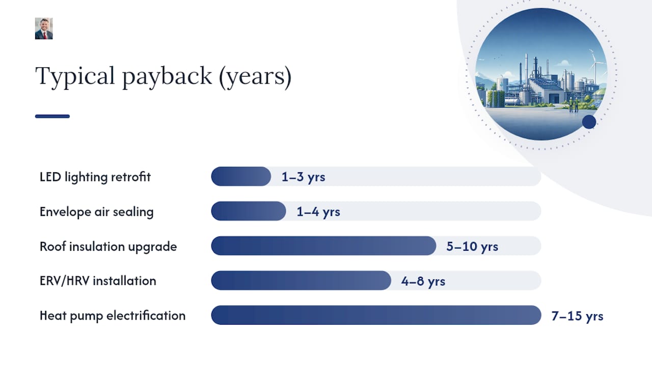 Diagram of ROI payback periods for sustainable upgrades