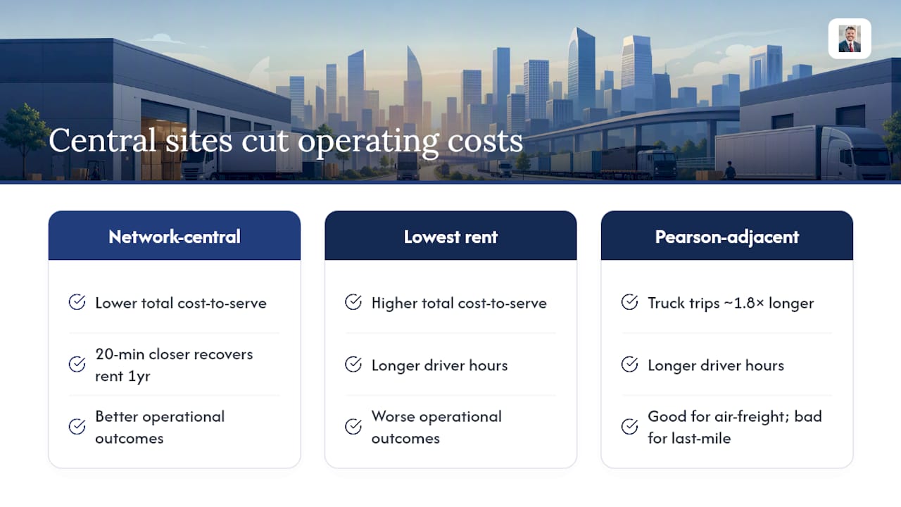 Diagram showing location factors affecting warehouse cost to serve