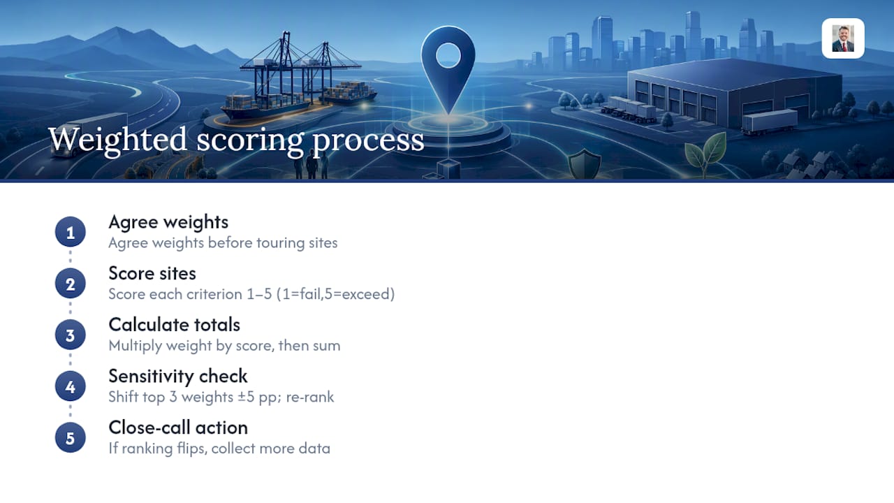 Weighted scoring matrix for site selection criteria