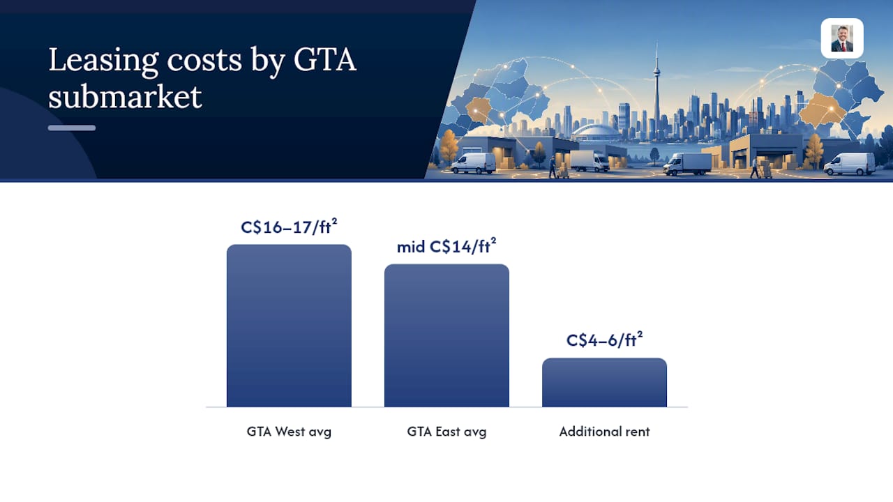 Comparison chart of GTA leasing costs by submarket