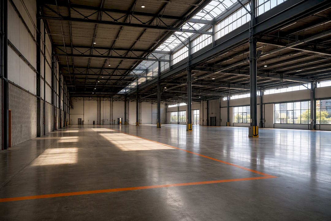 Modern empty industrial warehouse interior with flexible layout