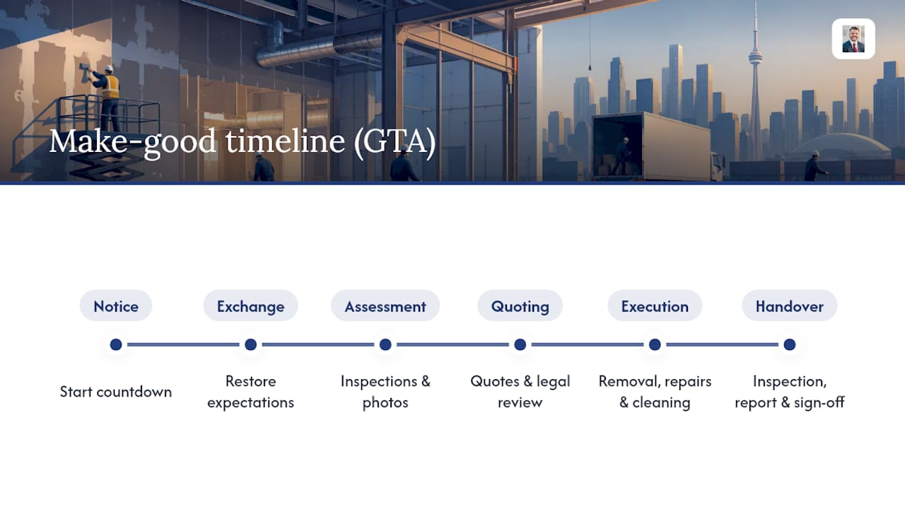 Timeline of industrial make-good process steps