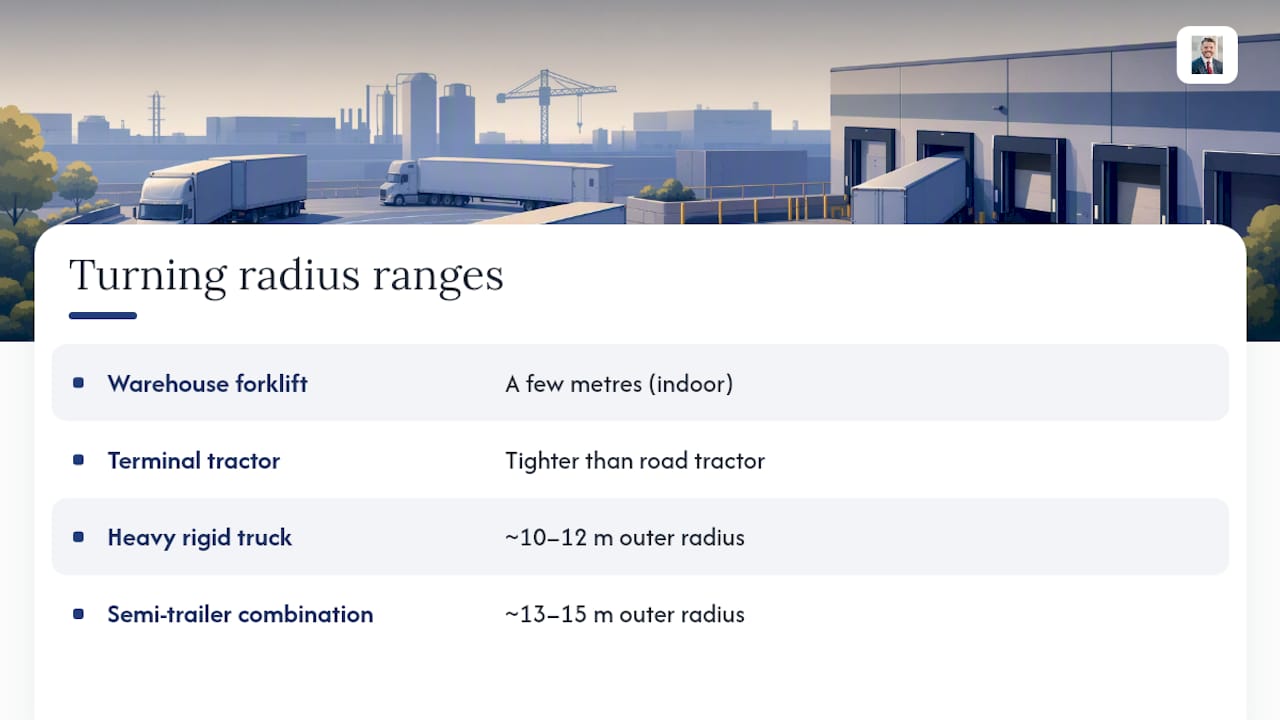 Comparison of turning radius for industrial vehicles