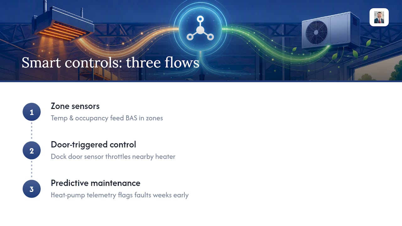 Warehouse heating sensors and control flow
