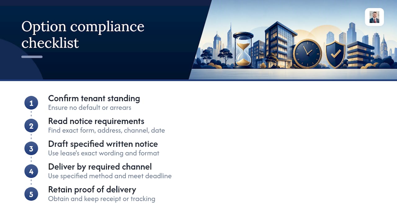 Lease option notice compliance sequence