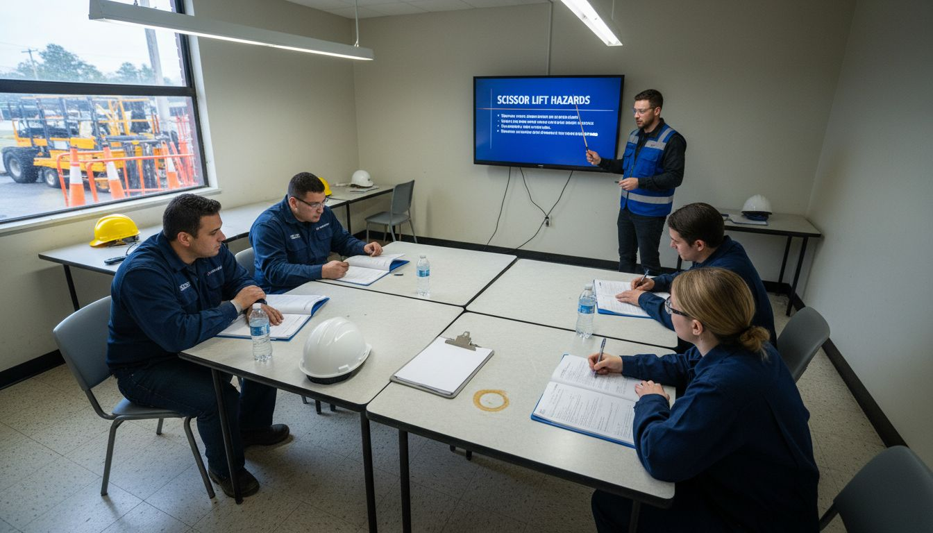Trainees read manuals in safety training session