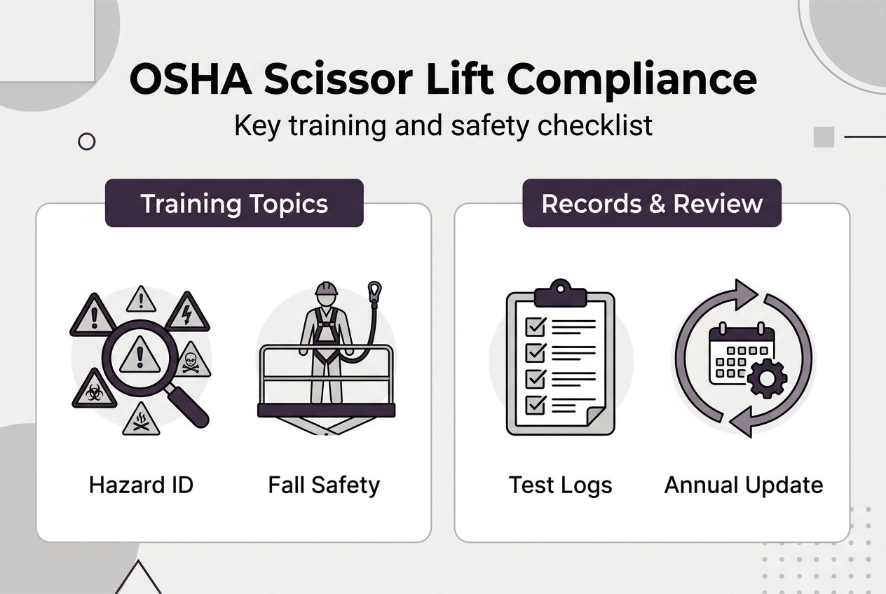 Infographic covering OSHA scissor lift training topics