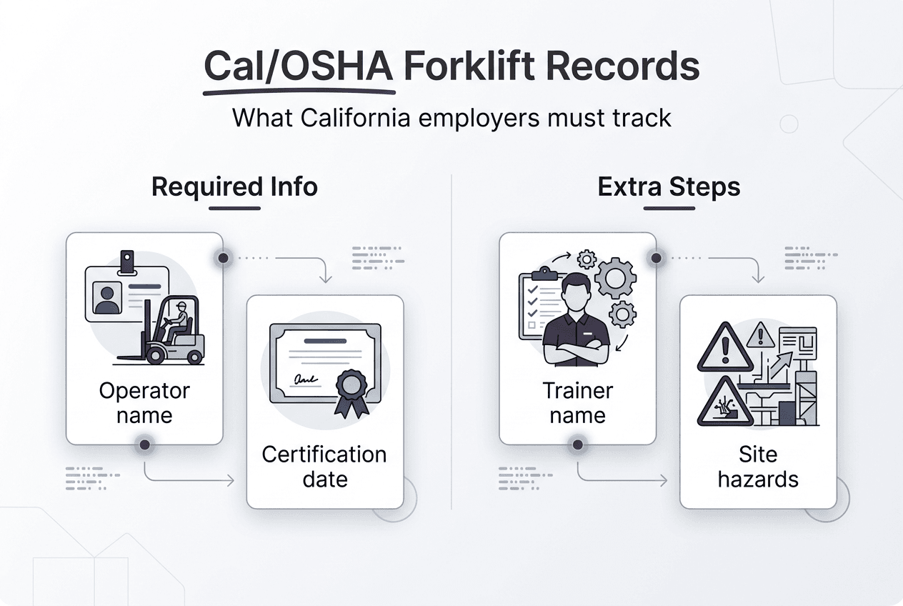 Infographic of Cal OSHA forklift recordkeeping steps