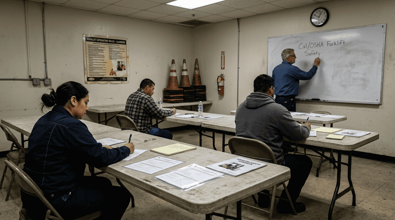 Forklift trainees in California classroom session