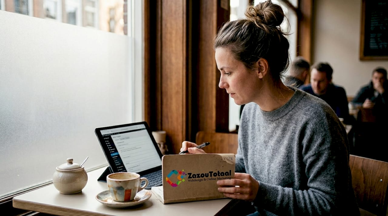 Een vrouw past haar website aan om beter gevonden te worden in de lokale zoekresultaten.